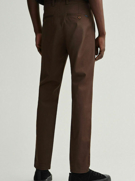 Trousers Chino Elastic in Slim Fit Brown