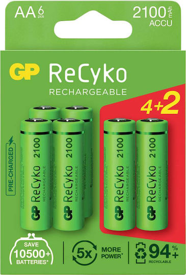 GP Batteries Recyko+ Rechargeable Battery AA Ni-MH 2100mAh 1.2V 6pcs