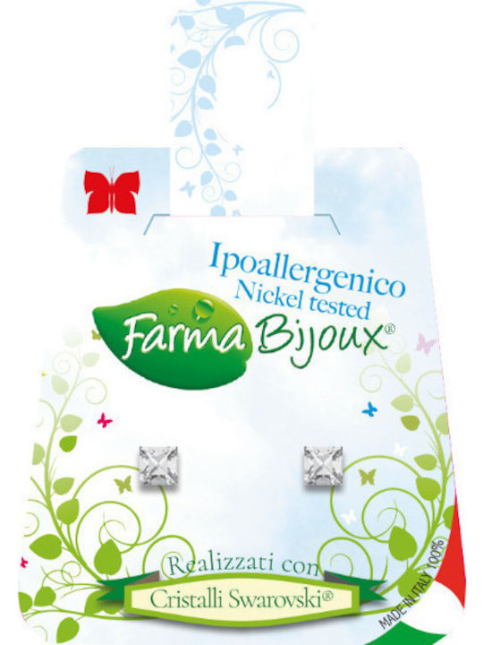 Farma Bijoux Τετράγωνο Υποαλλεργικά Παιδικά Σκουλαρίκια Καρφωτά με Πέτρες
