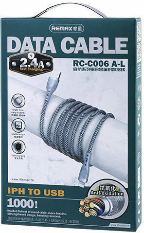 Remax RC-C006 Geflochten USB-A zu Lightning Kabel Silber 1m
