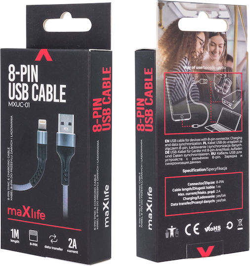 Maxlife Fast Reinforced Braided USB-A la Cablu Lightning Gri 1m (MXUC-01L)