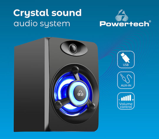 Powertech PT-842 Компютърни тонколони 2.0 с мощност 3W в Черен цвят