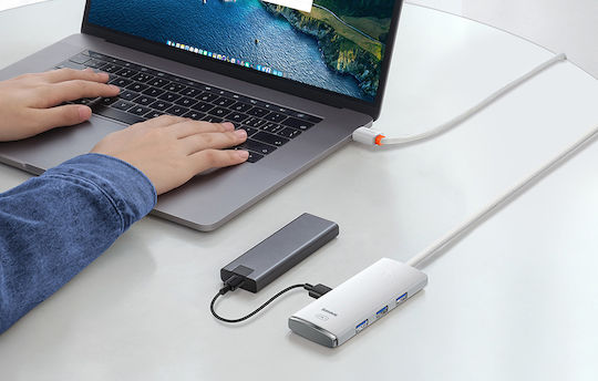 Baseus Lite Series 2м USB Хъб с 5 USB 3.0 Порта и USB-C Връзка Бял