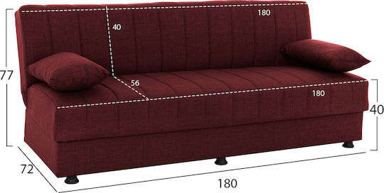 Andri Canapea Cu Trei Locuri Pat Cu Spațiu De Depozitare Burgundy 180x72x77cm