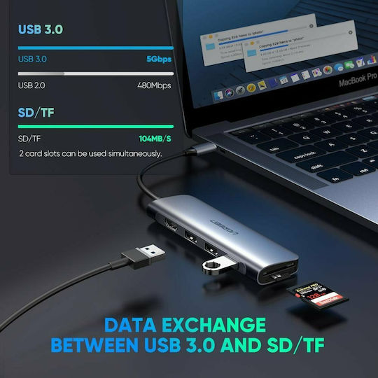 Ugreen USB-C Docking Station με HDMI 4K Ethernet Ασημί (70410)