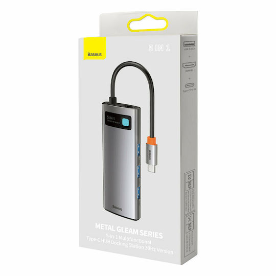 Baseus Metal Gleam USB-C Docking Station με HDMI 4K PD Ασημί WKWG020013