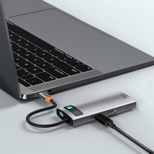 Baseus Metal Gleam USB-C Docking Station με HDMI 4K PD Ασημί WKWG020013