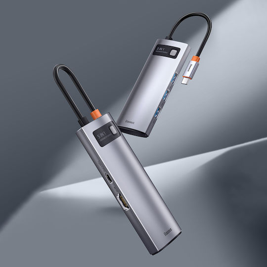 Baseus Metal Gleam USB-C Docking Station με HDMI 4K PD Ασημί WKWG020013