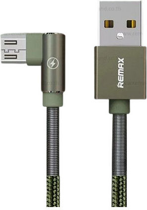 Remax Angle (90°) / Braided USB 2.0 to micro USB Cable Πράσινο 1m
