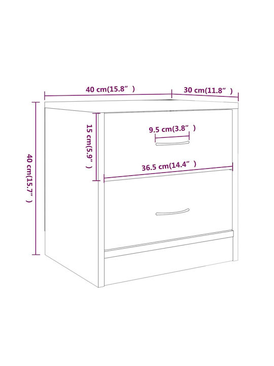 Wooden Bedside Table Γκρι Sonoma 40x30x40cm