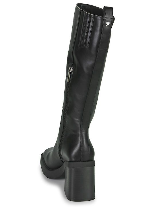 Leder Damenstiefel mit hohem Absatz Schwarz