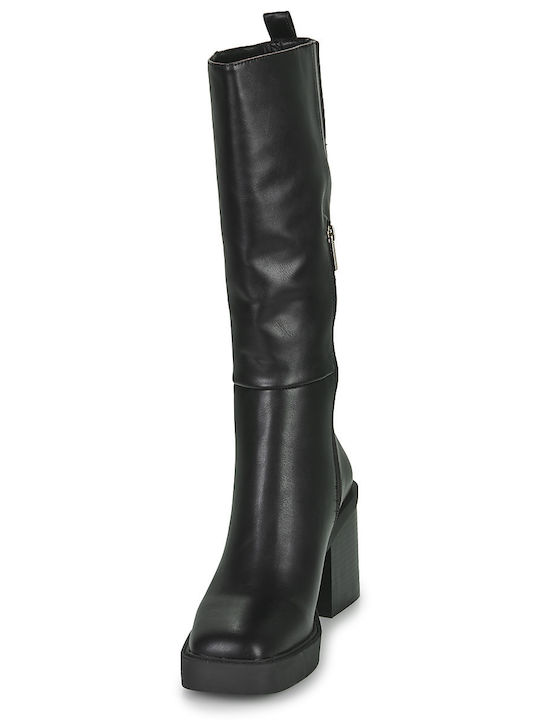 Leder Damenstiefel mit hohem Absatz Schwarz