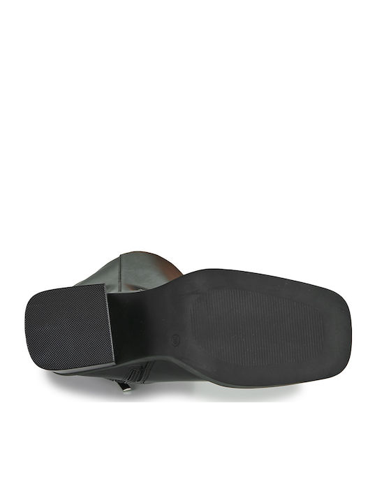Leder Damenstiefel mit hohem Absatz Schwarz