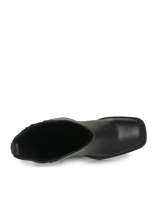 Leder Damenstiefel mit hohem Absatz Schwarz