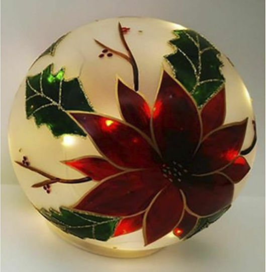 Iliadis Illuminated Christmas Glass Figure Ball Transparent Length 12cm Poinsettia