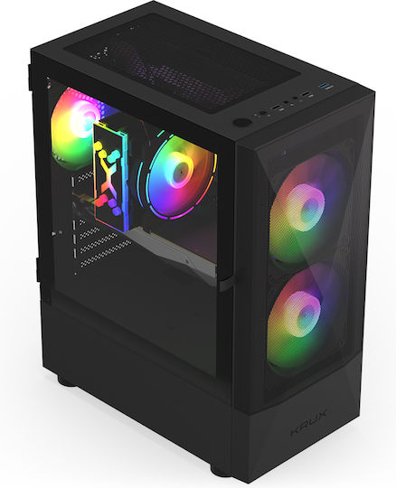 Krux Vako Gaming Midi Tower Computer Case with Side Window and RGB Lighting Black