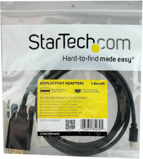 StarTech Кабел mini DisplayPort мъжки - VGA мъжки 1.8м Черен (MDP2VGAMM6B)