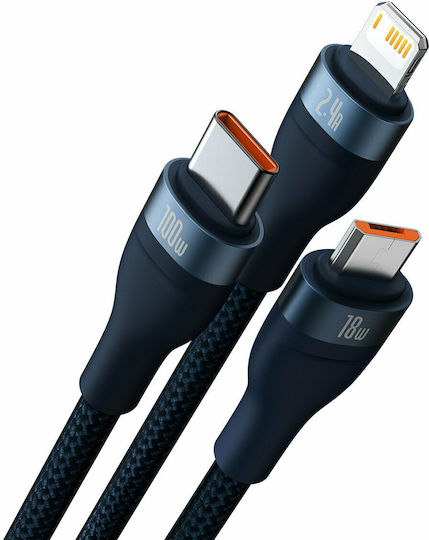 Baseus Flash Series Braided USB to Lightning / Type-C / micro USB 1.2m Cable Blue (CASS030003)