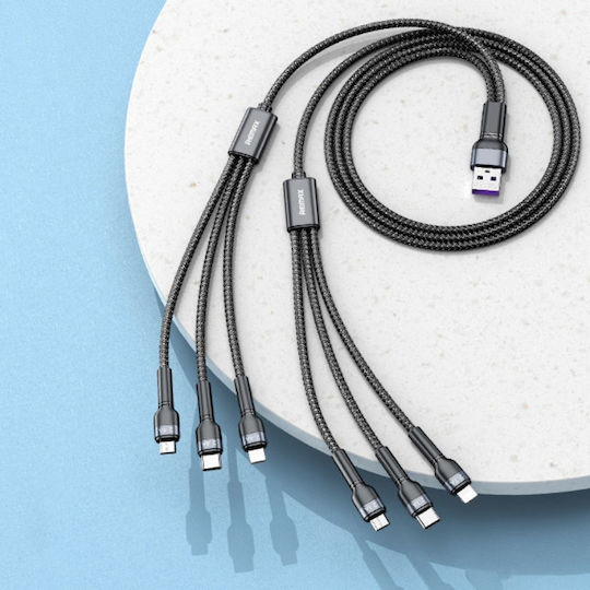 Remax RC-124 Braided USB to micro USB / Type-C / Lightning Cable Μαύρο 1m