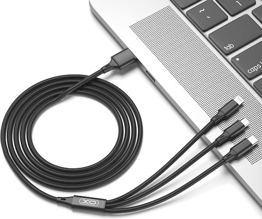 XO NB173 Braided USB to Lightning / Type-C / micro USB Cable 2.4A Μαύρο 1.2m