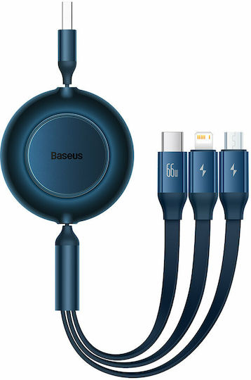 Baseus Bright Mirror 2 Retractable USB to Lightning / Type-C / micro USB 1.1m Cable Blue (CAMJ010103)