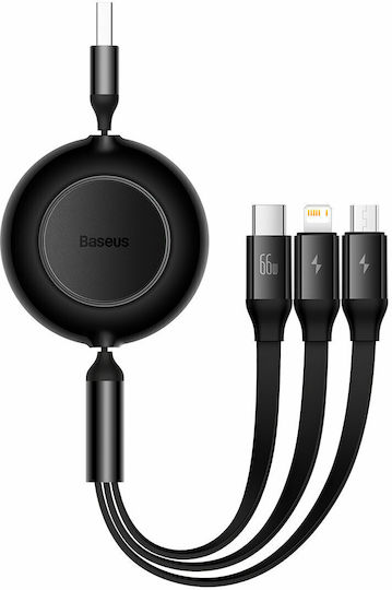 Baseus Bright Mirror 2 Retractable USB to Lightning / Type-C / micro USB Cable Μαύρο 1.1m (CAMJ010101)