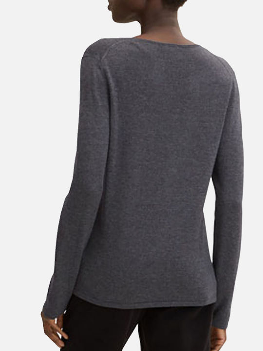 Tom Tailor Women's Long Sleeve Sweater Cotton with V Neckline Gray