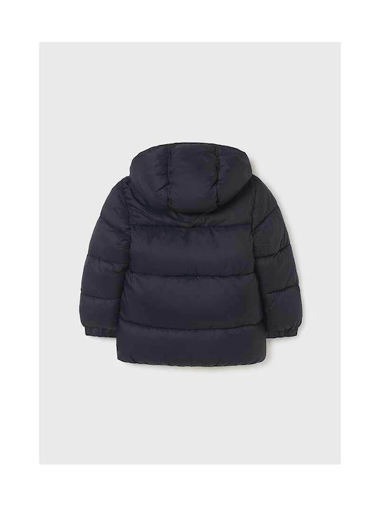 Mayoral Kids Quilted Jacket short Hooded Navy Blue