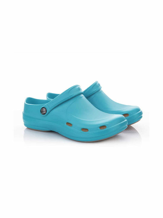 Turquoise shoe with anti-slip sole and removable anatomical insole FitClog Basic 001 Turquoise OB SRC E.
