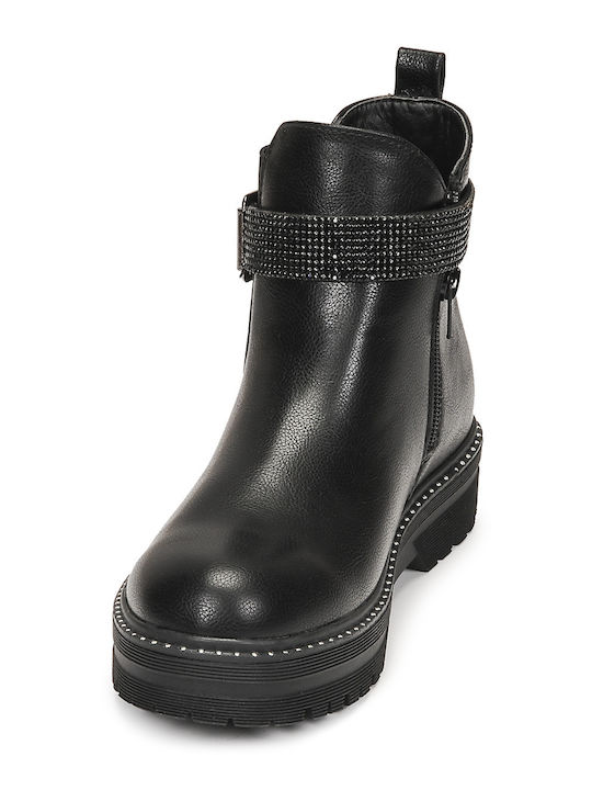 Ennis Leather Kids Boots with Zipper Black
