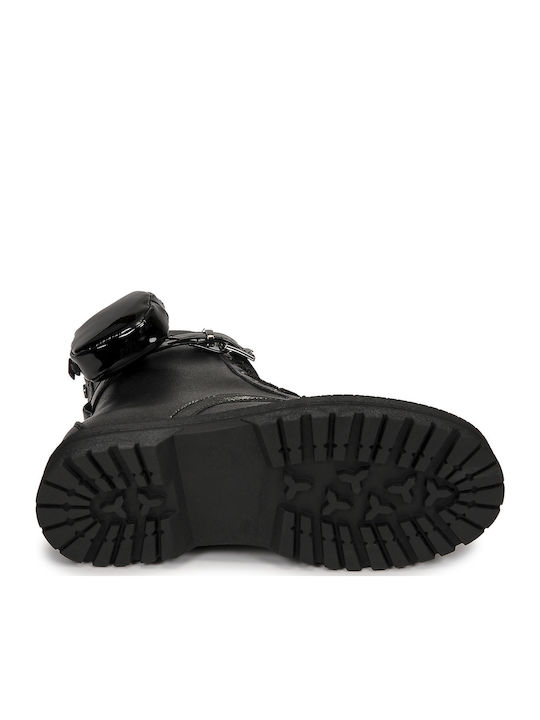 Leaca Leather Kids Boots with Zipper Black