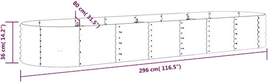 vidaXL Planter Box Metallic Silver 296x80x36cm.