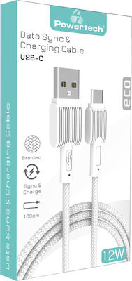 Powertech Braided USB 2.0 Cable USB-C male - USB-A male Λευκό 1m (PTR-0111)