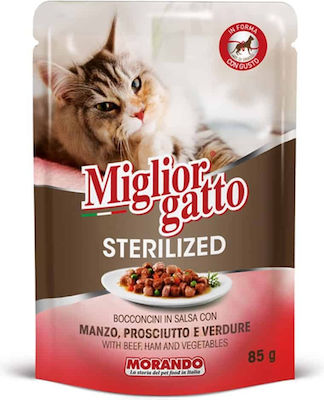 Morando Miglior Gatto Sterilised Nasses Katzenfutter für Katze in Beutel mit Rindfleisch 85gr MO01473