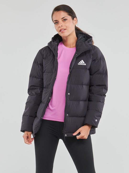 Helionic Women's for Hiking Short Puffer Jacket for Winter with Hood Black