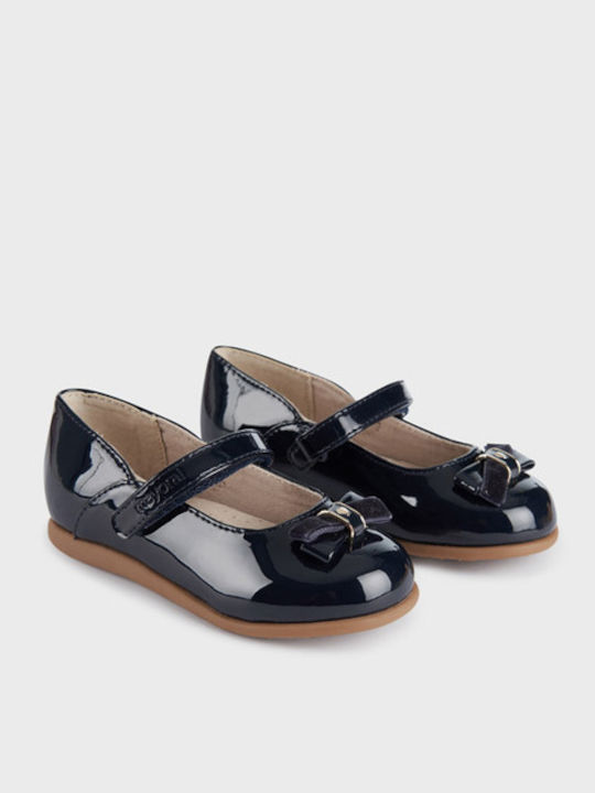 Kids Patent Leather Ballerinas with Hoop & Loop Closure Navy Blue
