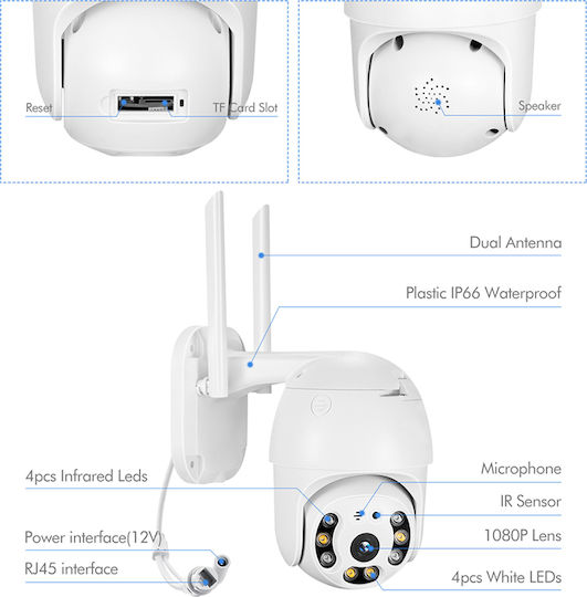 Camwon WIP-YI200D IP Surveillance Camera Wi-Fi Full HD 1080p Waterproof with Lens 4mm