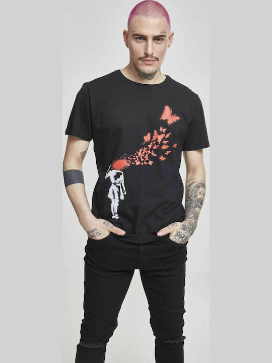 Merchcode Banksy Butterfly T-shirt Μαύρο