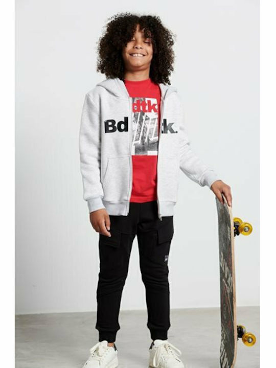 Fleece Kids Sweatshirt Cardigan with Hood and Pockets Grey