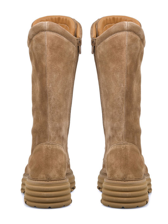 Suede Women's Ankle Boots Beige