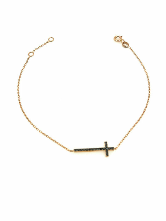 Armband aus Roségold mit Kreuz 9K