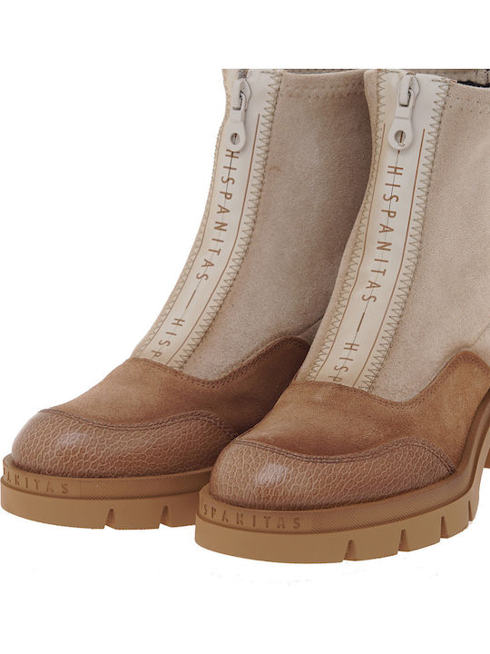 Suede Women's Chelsea Boots with Medium Heel Almond/Velour