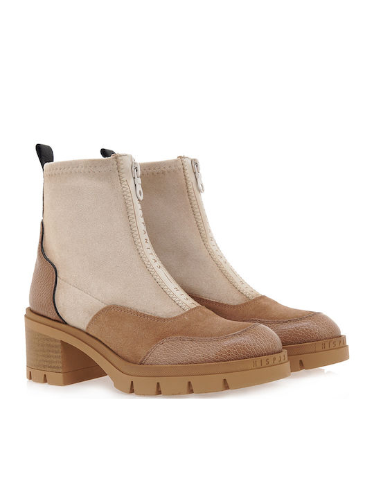 Suede Women's Chelsea Boots with Medium Heel Almond/Velour