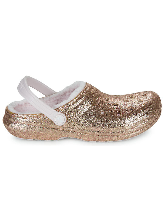 Crocs Παιδικές Παντόφλες Χρυσές Classic Glitter Lined