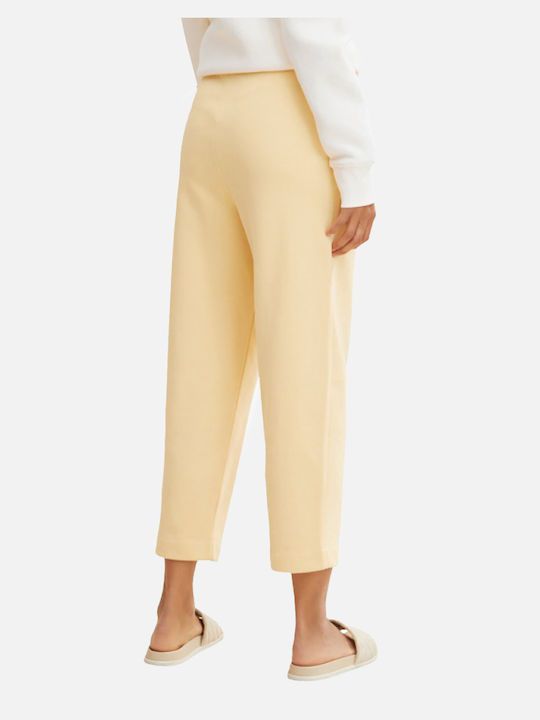 Tom Tailor Women's Cotton Capri Trousers with Elastic in Loose Fit Beige