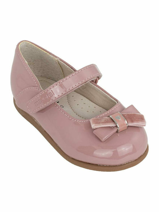 Kids Patent Leather Ballerinas with Hoop & Loop Closure Pink