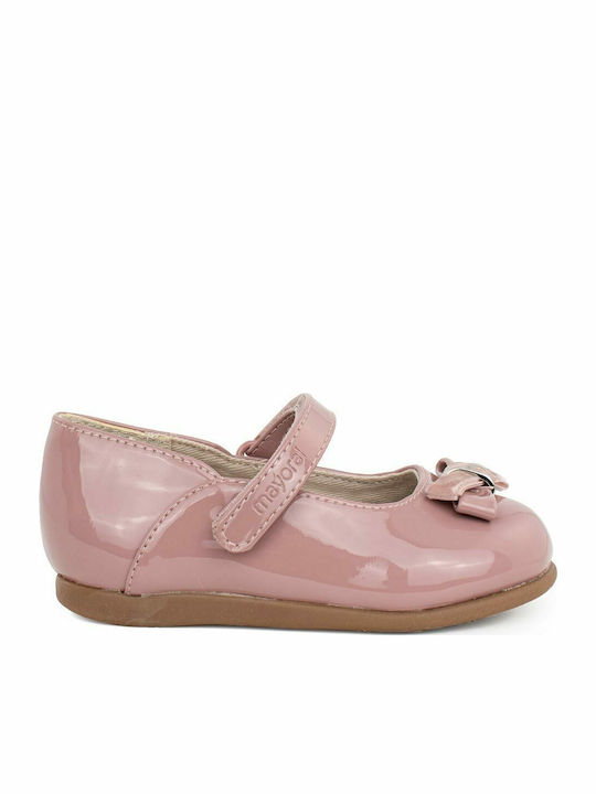 Kids Patent Leather Ballerinas with Hoop & Loop Closure Pink