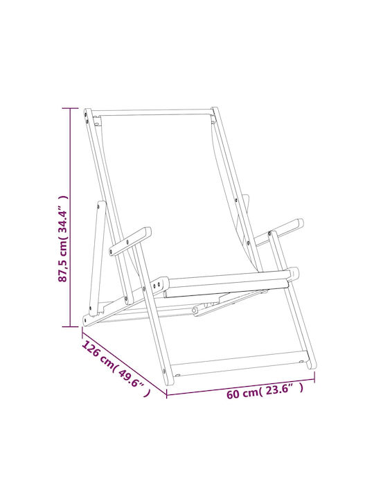 Сезлонг с Подлакътници & Бял Плат 60x126x87.5см