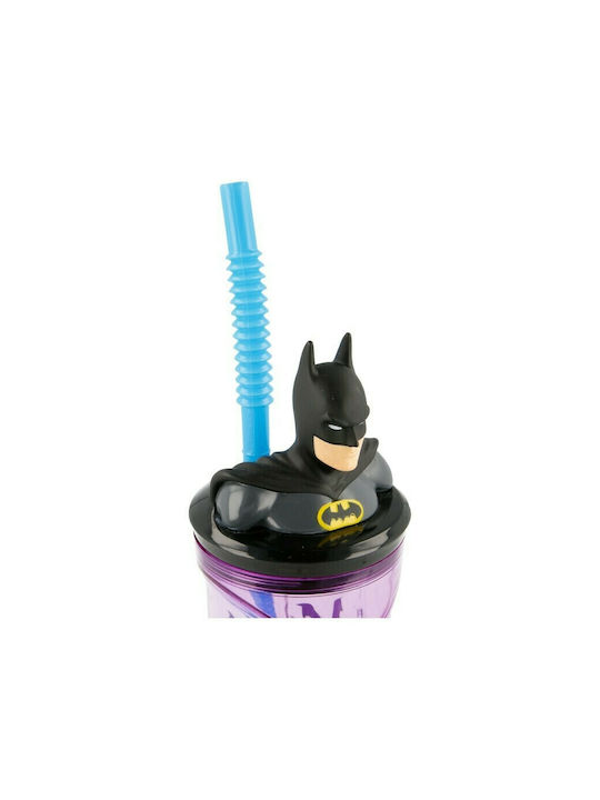 Stor Batman Glass Water made of Plastic with straw 360ml