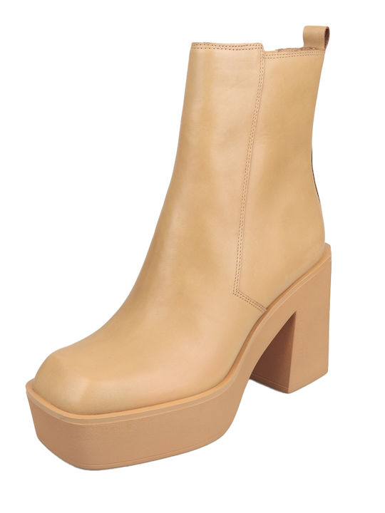 Tamaris Leather Women's Ankle Boots with High Heel Camel Newd